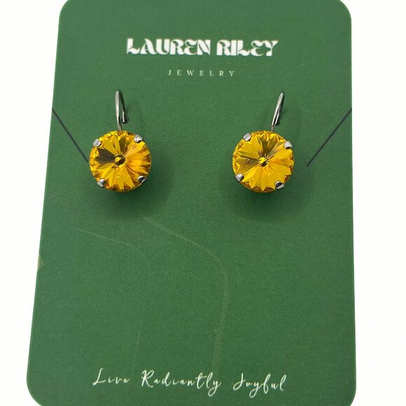 Handcrafted Yellow Swarovski Crystal Drop Earrings Silver Plated - Nickel-Free - Picture 1 of 3
